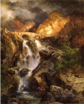 Cascading Water Rocky Mountains School Thomas Moran Oil Paintings